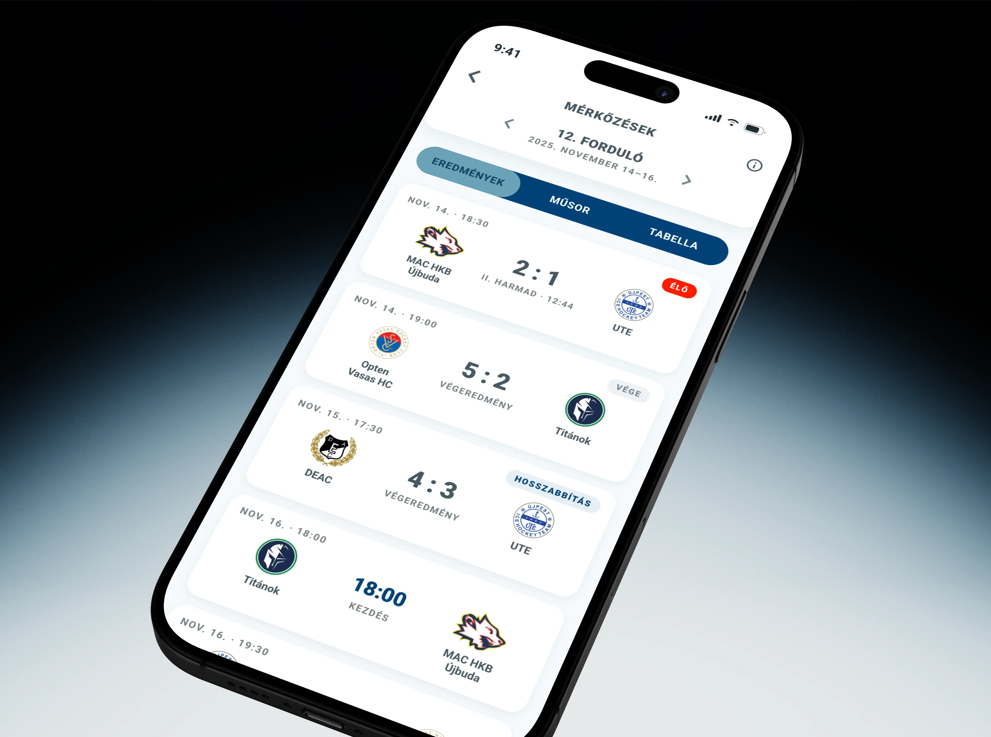Erste Liga Ice Hockey App app screens