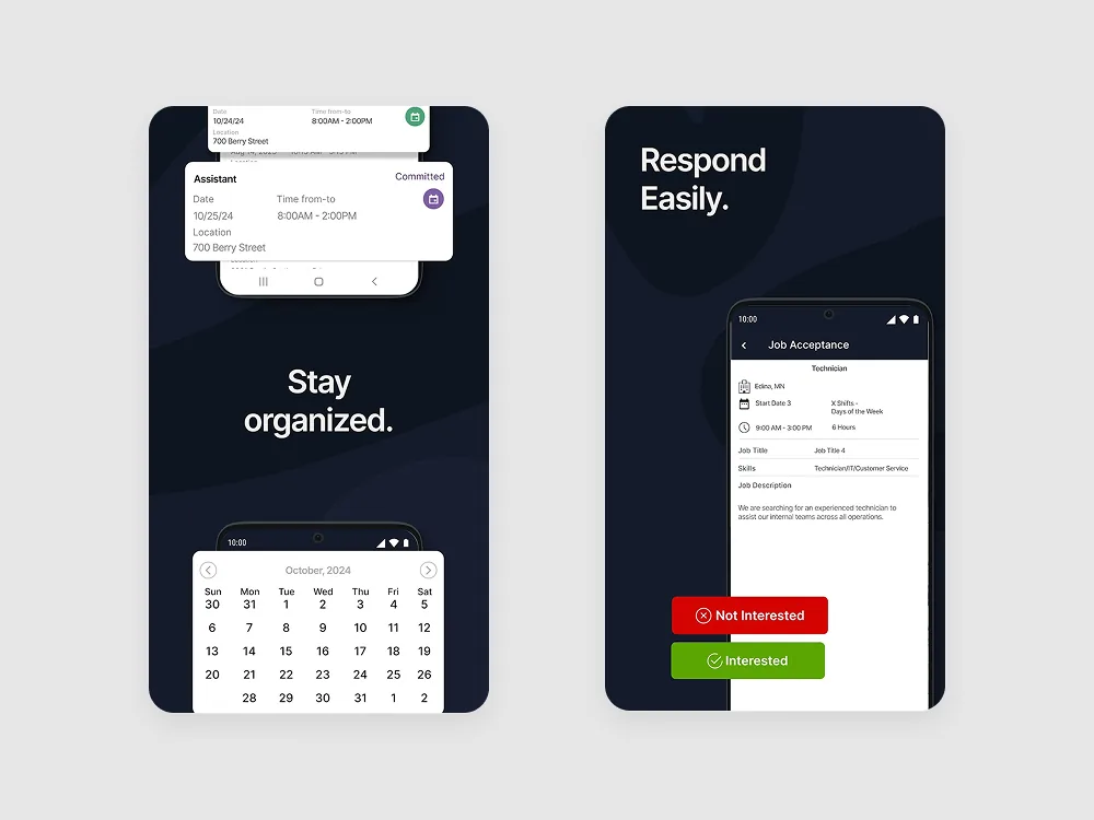 Avionté Mobile app screens